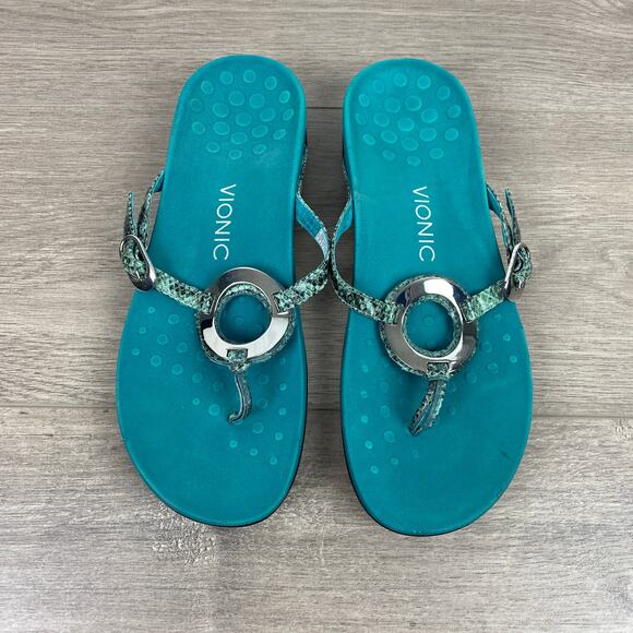 Vionic Teal Blue Snakeskin Karina Sandal Sz.9 - Picture 2 of 10